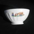 Ancien bol à côtes sur pied douche décor fermier fermière enfant vache laitière (1)