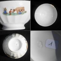 Ancien bol a cotes sur pied douche decor fermier fermiere enfant vache laitiere 1f