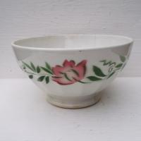 Ancien bol a cotes sur pied douche decor frise fleurs et feuillage 3