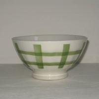 Ancien bol a cotes sur pied douche decor torchon traits verts a 1