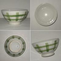 Ancien bol a cotes sur pied douche decor torchon traits verts a 2