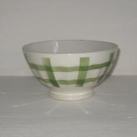 Ancien bol a cotes sur pied douche decor torchon traits verts b 1