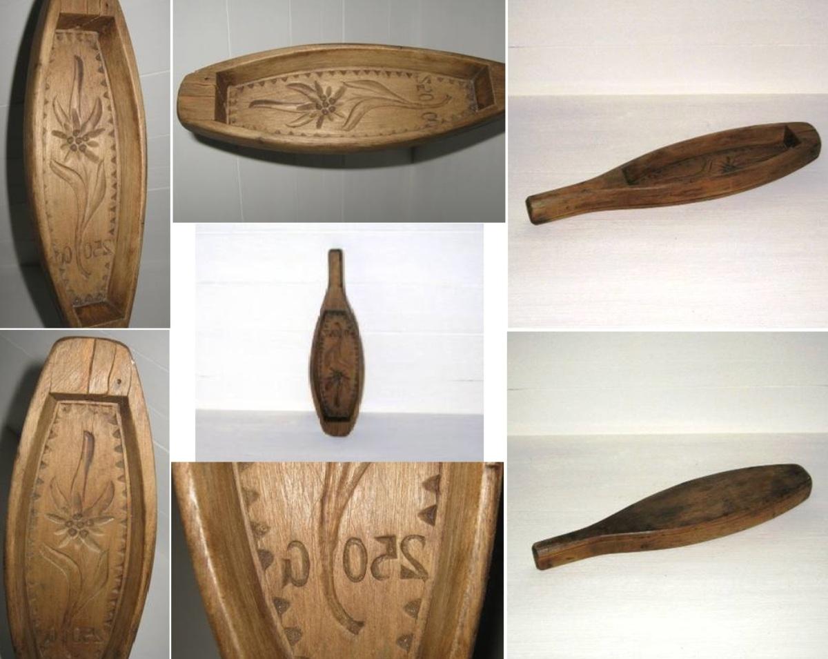 Ancien moule a beurre en bois decor fleur des montagnes 2