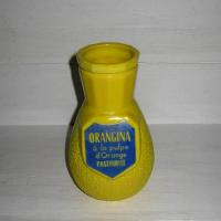 Ancien porte pailles publicitaire en verre opalin jaune pour la marque orangina 1