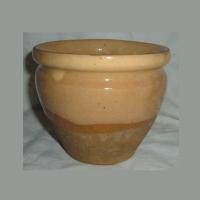 Ancien pot a confiture conique en gres vernisse jaune paille et gres brut ht 11cm 1