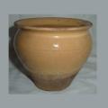 Ancien pot à confiture conique en grès vernissé jaune paille et grès brut (ht 8,5cm)
