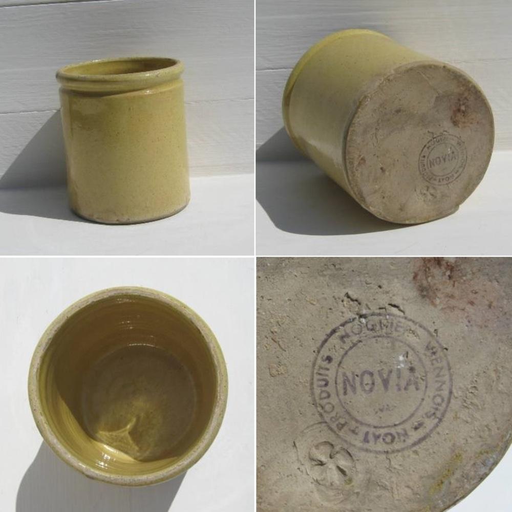 Ancien pot a confiture en terre vernissee jaune produits noguier viennois lyon 2