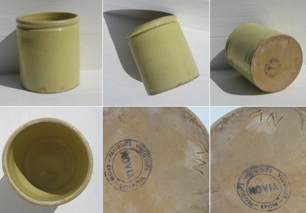 Ancien pot a confiture en terre vernissee jaune produits noguier viennois lyon 4