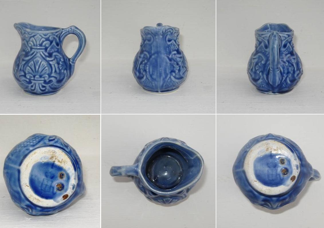 Ancien pot a creme pot a lait bleu en barbotine de onnaing 2