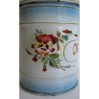 Ancien pot a epices en tole emaillee chicoree decor pensees 2