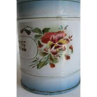 Ancien pot a epices en tole emaillee chicoree decor pensees 3