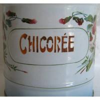 Ancien pot a epices en tole emaillee chicoree decor pensees 6