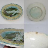 Ancienne assiette a asperges en barbotine marli decor vannerie 2