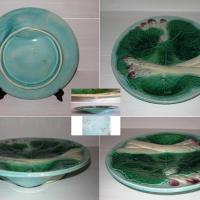 Ancienne assiette a asperges en barbotine marquee au dos g1 195 majolica a 7