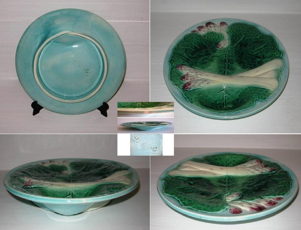 Ancienne assiette a asperges en barbotine marquee au dos g1 195 majolica a 7