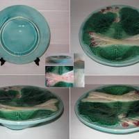 Ancienne assiette a asperges en barbotine marquee au dos g4 175 majolica b 2