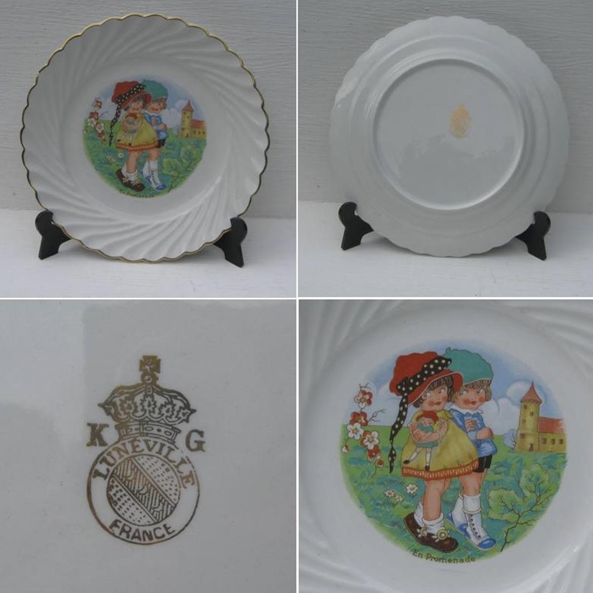 Ancienne assiette a dessert decor enfants en promenade 2