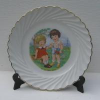 Ancienne assiette a dessert decor enfants oh les belles fleurs 1
