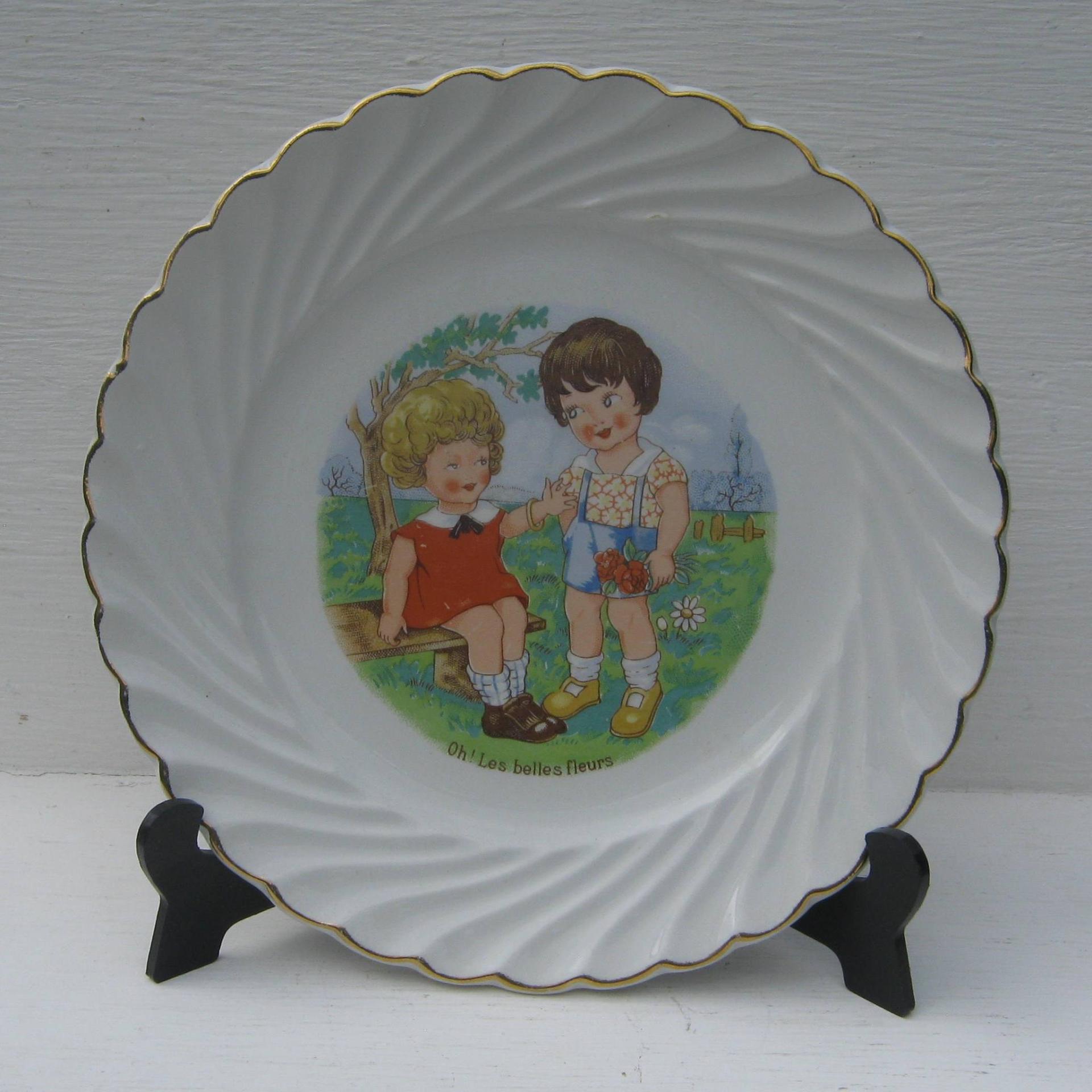 Ancienne assiette a dessert decor enfants oh les belles fleurs 1
