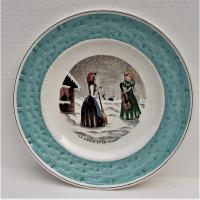 Ancienne assiette en faience fable de la fontaine la cigale et la fourmi b1