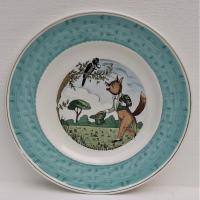 Ancienne assiette en faience fable de la fontaine le corbeau et le renard b1