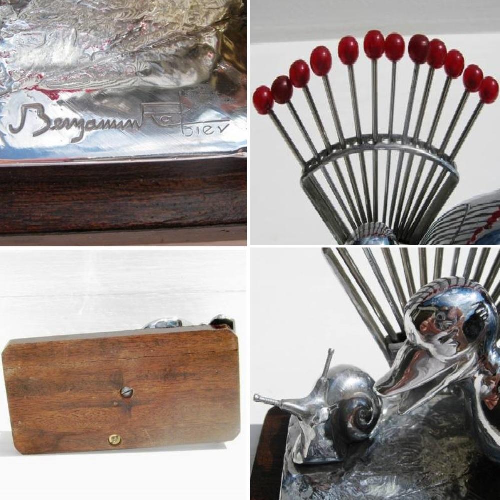 Benjamin rabier service a escargots art deco en metal chrome muni de ses douze piques 3