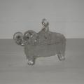 Ancien beurrier éléphant en verre moulé signé Portieux bonbonnière ancienne cornac sur son éléphant