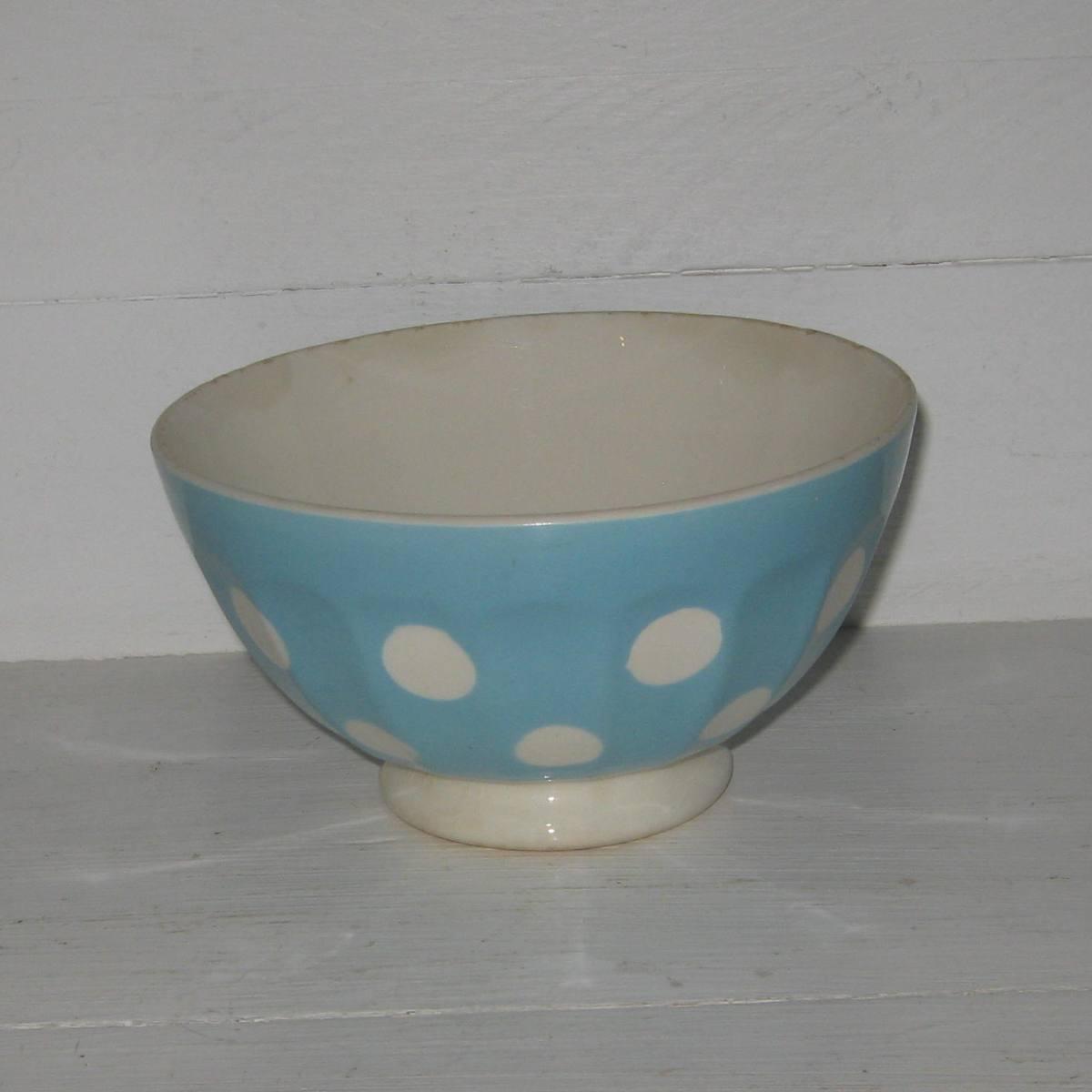 Bol a cotes sur pied douche digoin sarreguemines bleu a pois blancs a