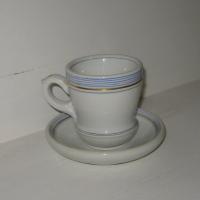 Brulot et sa soucoupe porcelaine epaisse rayures bleues et dorure 3