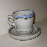 Brulot et sa soucoupe porcelaine epaisse rayures bleues et dorure 4 a