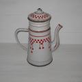 Ancienne cafetière émaillée complète décor damier Lustucru