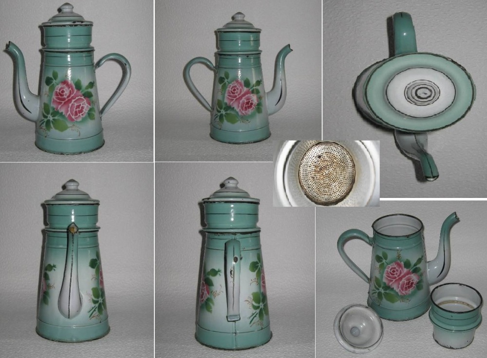 Cafetiere emaillee a la rose 2
