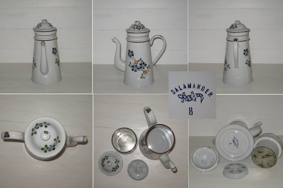 Cafetiere emaillee blanche a fleurs 2