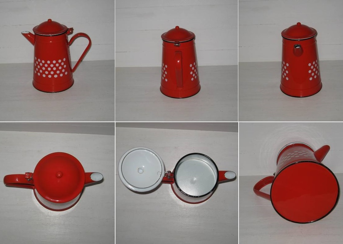 Cafetiere rouge pois blancs