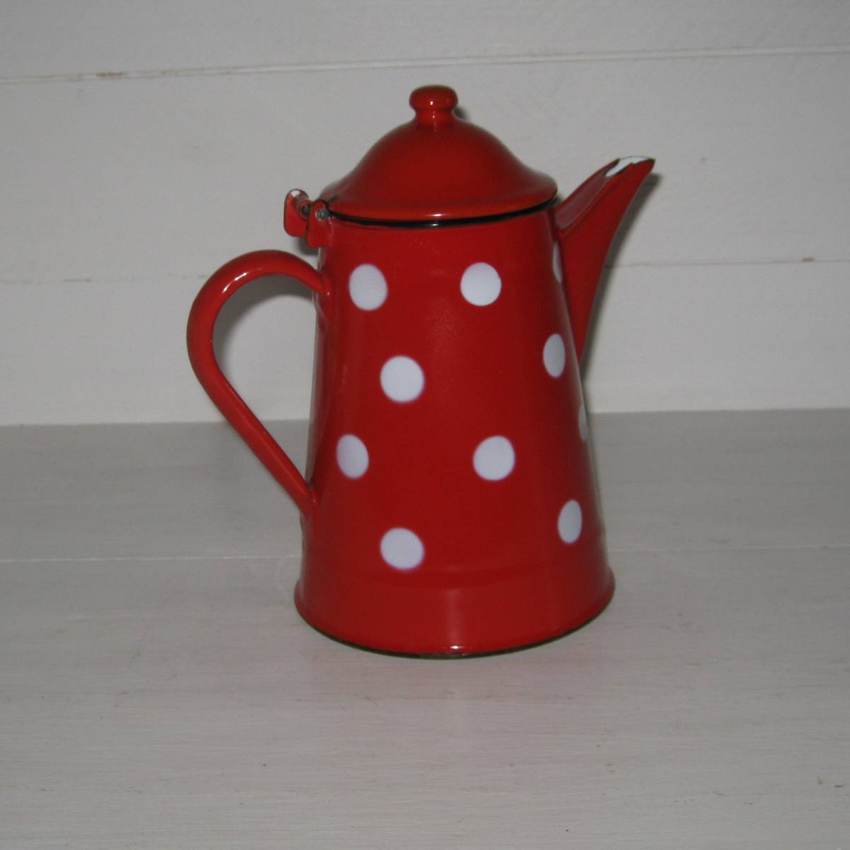 Cafetiere theiere rouge pois blancs 1
