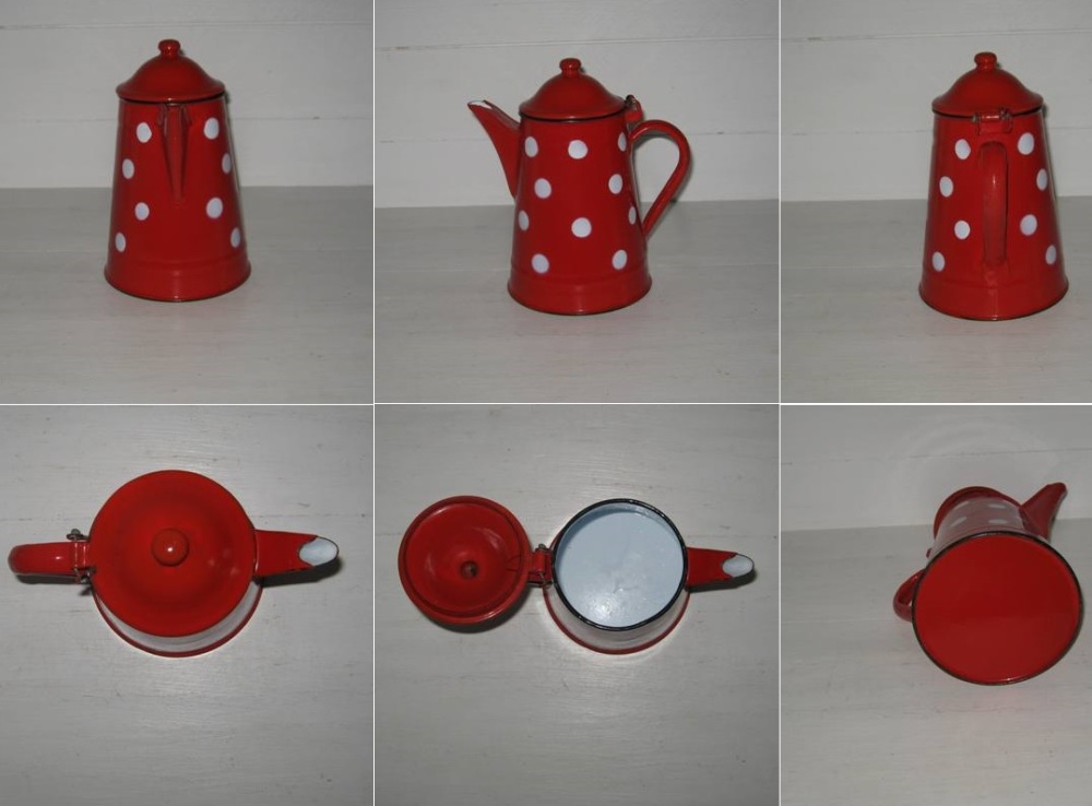 Cafetiere theiere rouge pois blancs 2