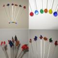 Ensemble de six agitateurs a boissons vintage en verre de murano decor poissons colores 1