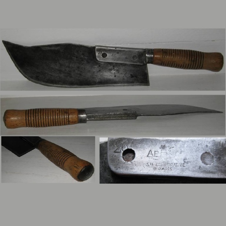 Ancienne Feuille De Boucher Couperet De Boucher Ancien Forme Sabot Estampille 26 Ste Corporative Paris