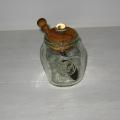 Ancien moutardier en verre bullé transparent verrerie de Biot