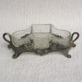 Salière poivrière moutardier en verre monture en métal décor de pampres de vigne ou petite jardinière de table centre de table