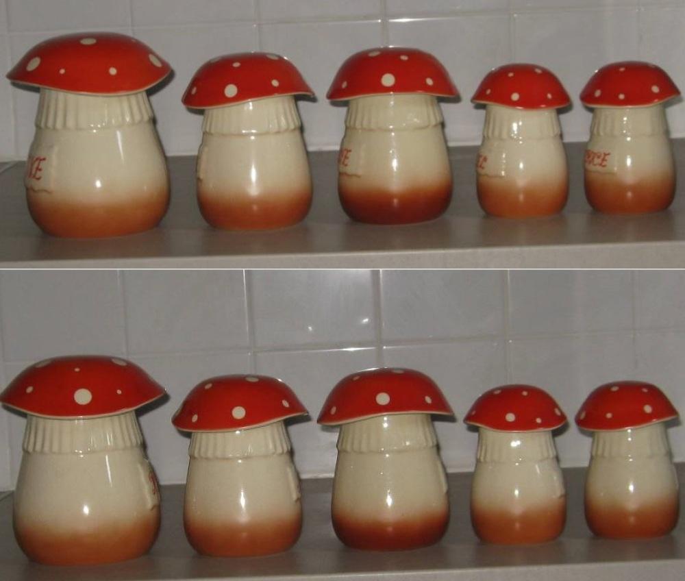 Serie de pots a epices en ceramique champignons 3
